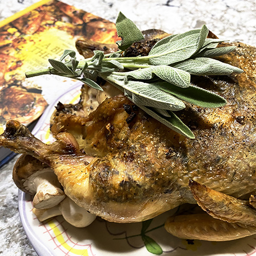 Roast Chicken with Mushroom and Sage Butter under the skin